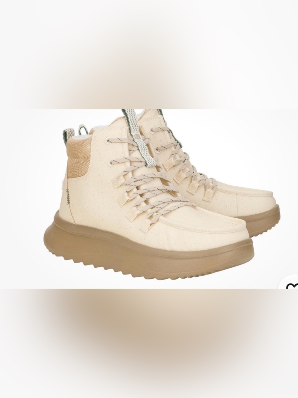 NWOT HEYDUDE Wendy Peak Apres Coated Twill Boots for Ladies - Ivory 8M